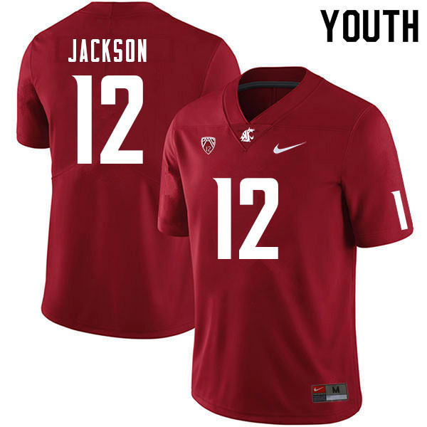 Youth #12 Chris Jackson Washington State Cougars College Football Jerseys Sale-Crimson